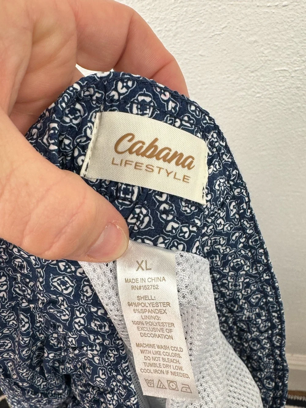 Cabana Lifestyle Swim Trunks Men's XL Blue White Geometric Drawstring Lined